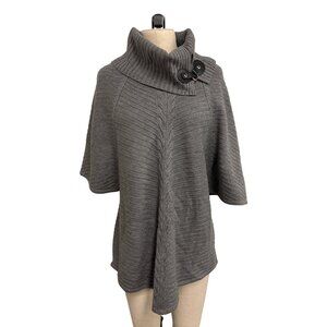 Dana Buchman Gray Knit Poncho Sweater W/ Button Detail High Collar M